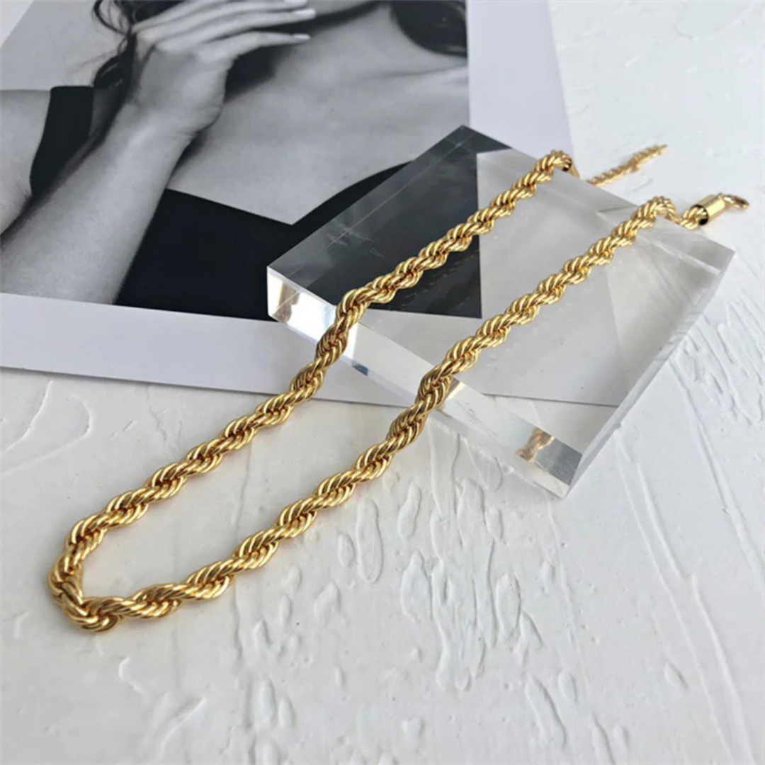 Valantomode | Gold Plated Helical Rope Necklace for Women