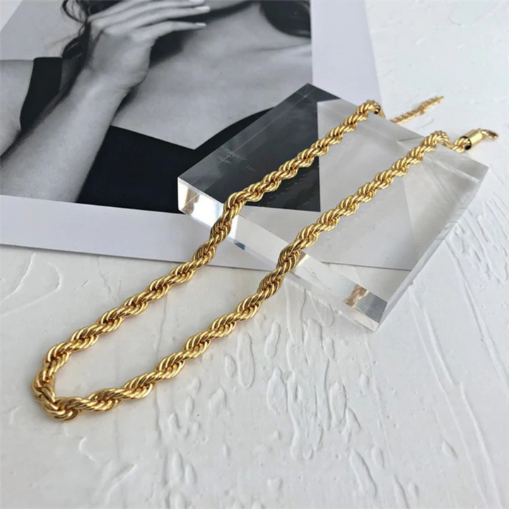 Valantomode | Gold Plated Helical Rope Necklace for Women