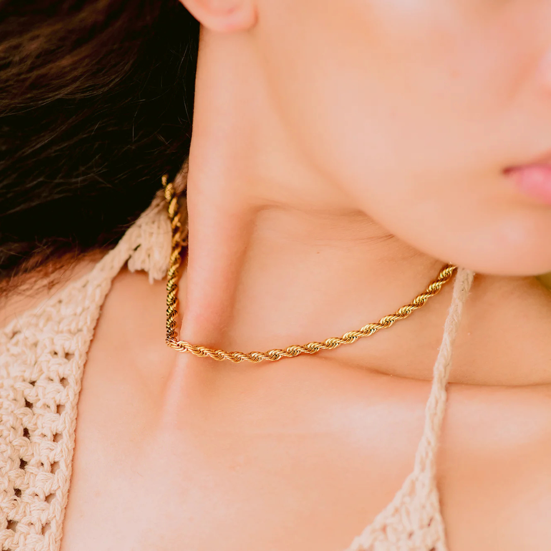 Valantomode | Gold Plated Helical Rope Necklace for Women