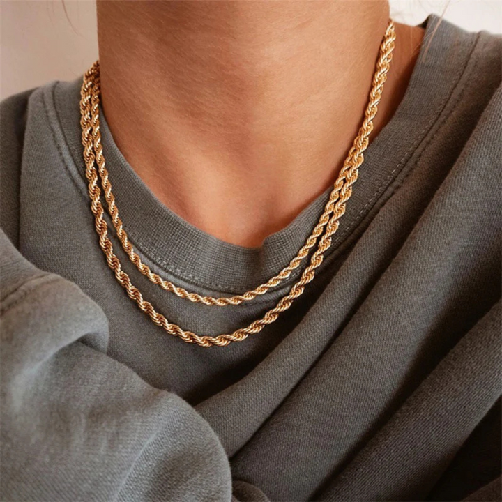Valantomode | Gold Plated Helical Rope Necklace for Women