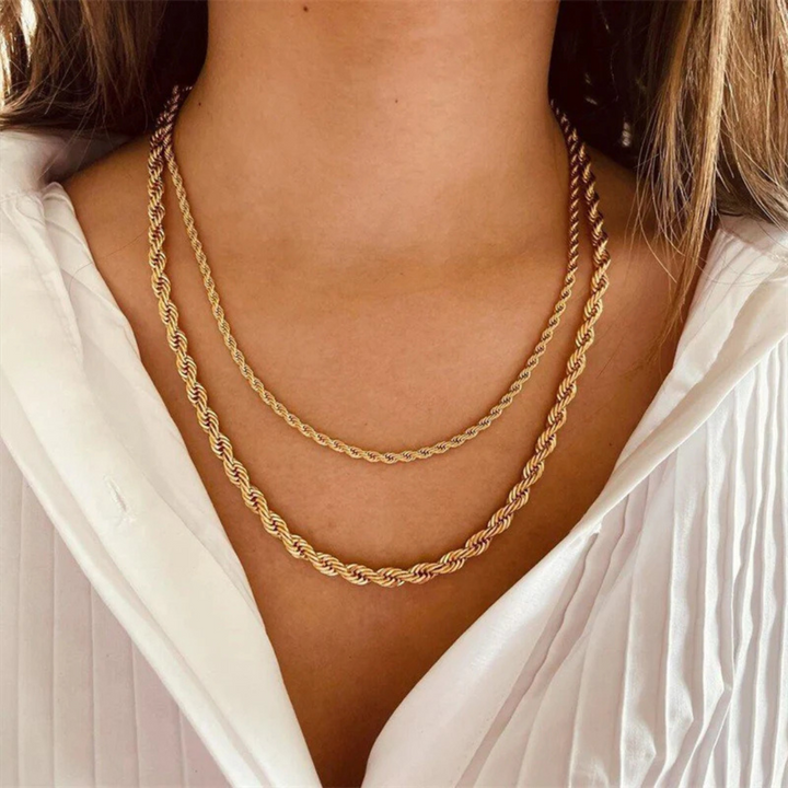 Valantomode | Gold Plated Helical Rope Necklace for Women