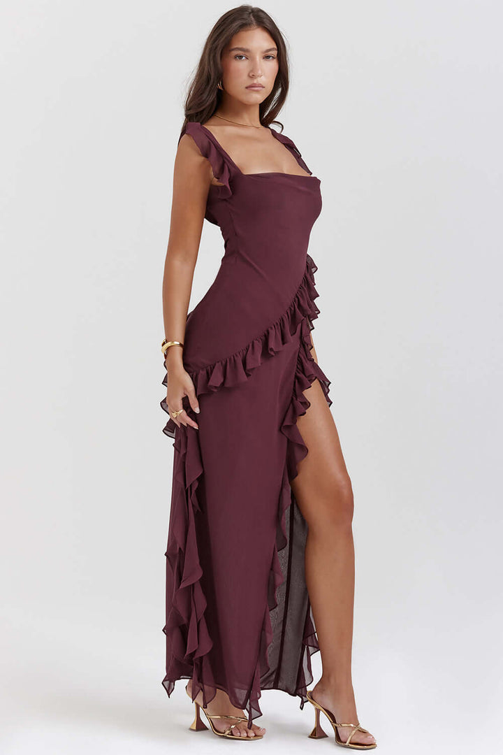 Valantomode | Elegant Ruffled Evening Dress for Sophisticated Style