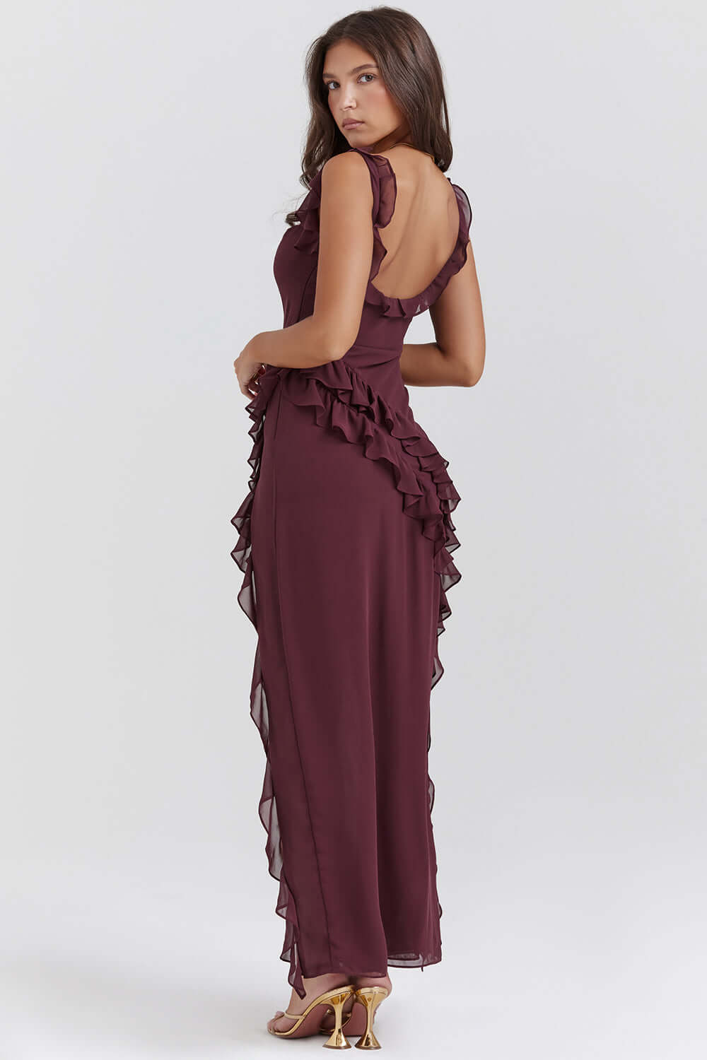 Valantomode | Elegant Ruffled Evening Dress for Sophisticated Style