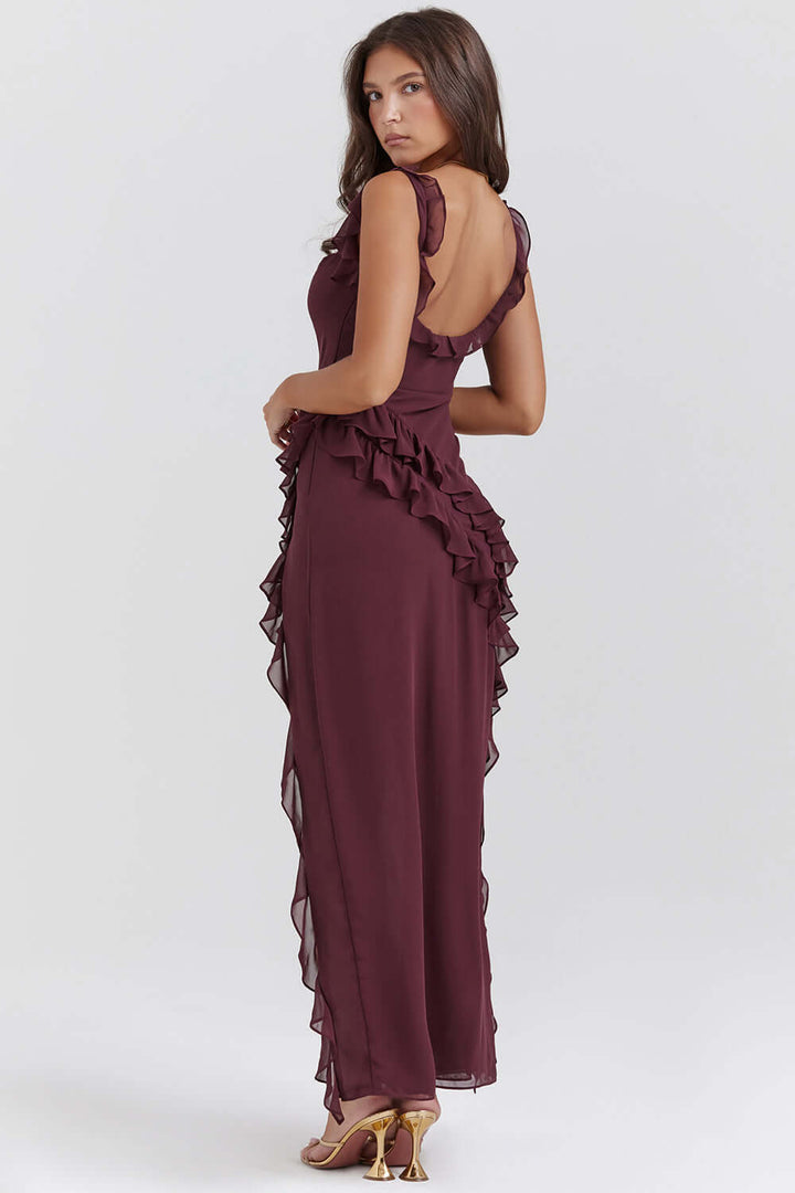 Valantomode | Elegant Ruffled Evening Dress for Sophisticated Style
