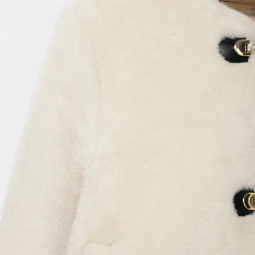 Valantomode | Women’s Faux Fur Jacket - Vintage Toggle Button Shearling-Style Coat