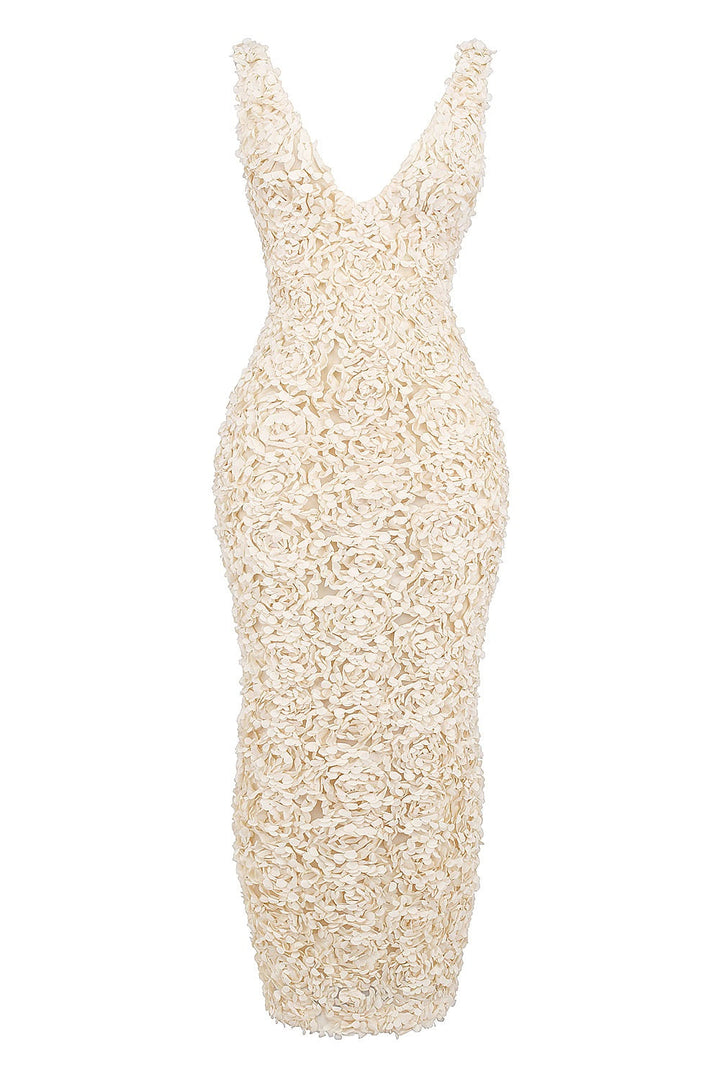 Valantomode | Floral Appliqué Maxi Dress for Effortless Elegance