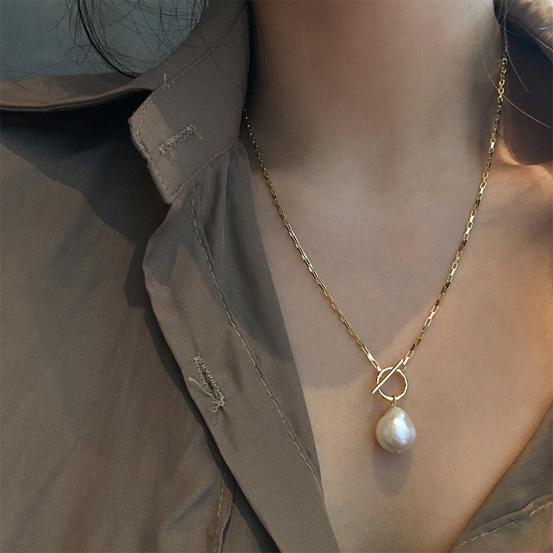 Valantomode | Gold Plated Baroque Pearl Necklace for Women
