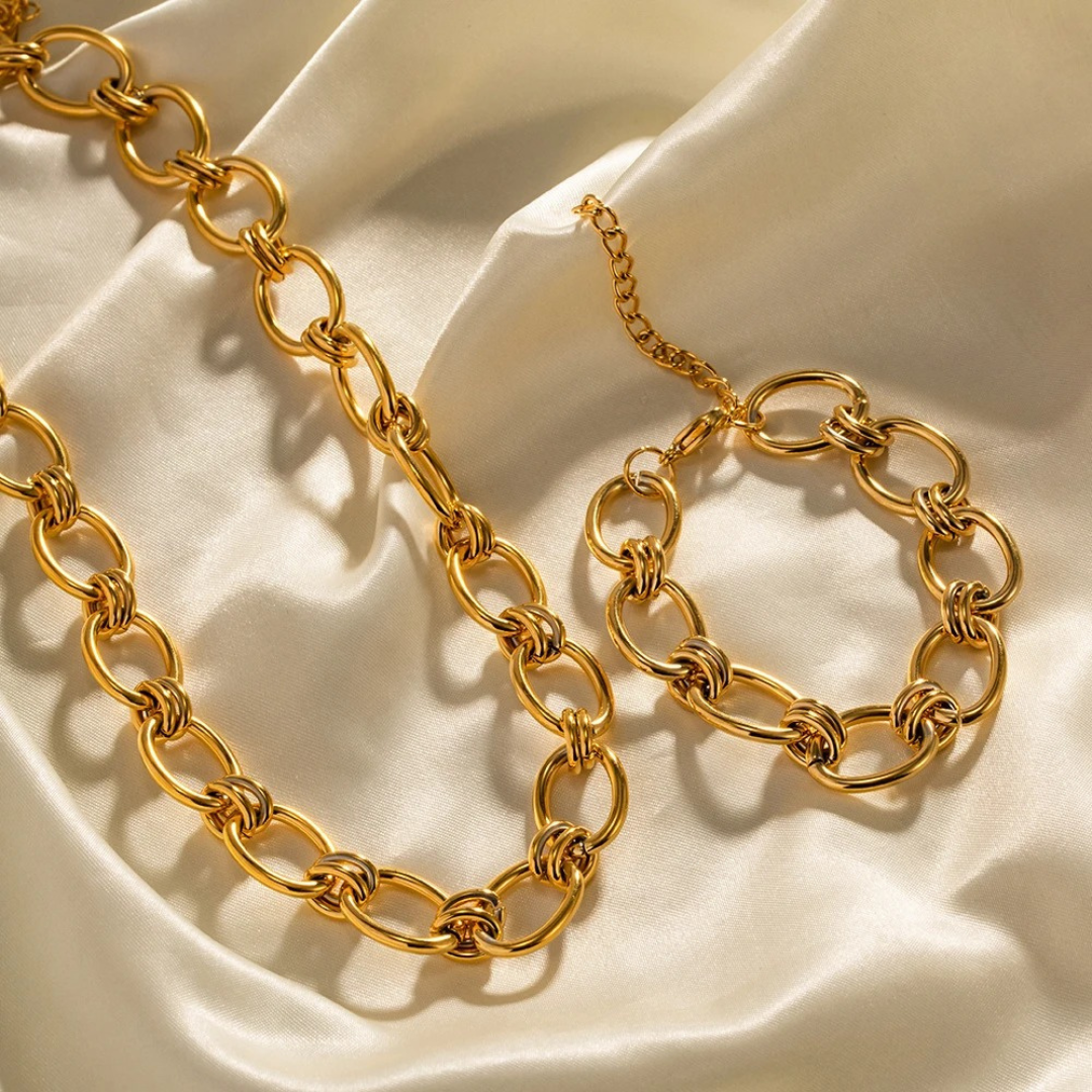Valantomode | Heavyweight Plated Interlocking Link Necklace for Women