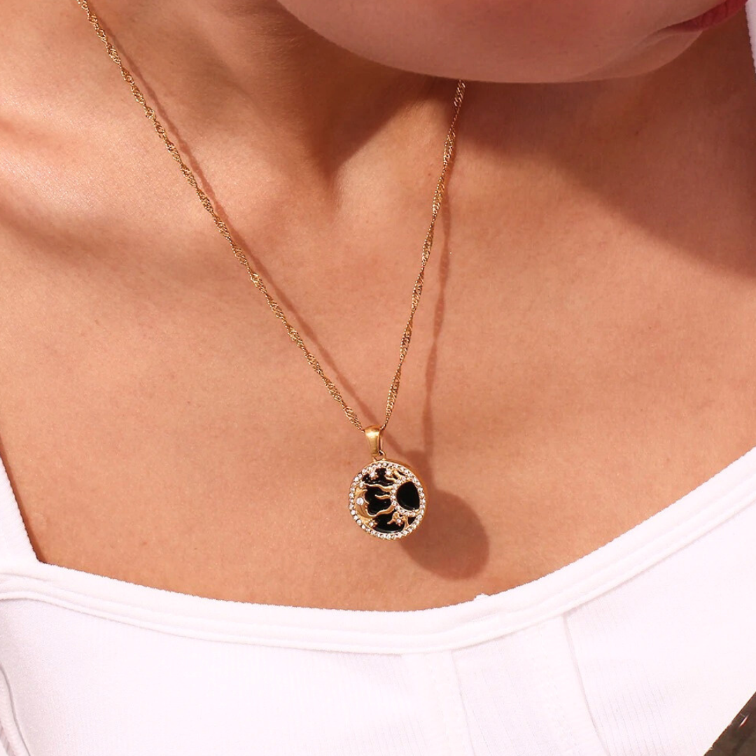 Valantomode | Plated Celestial Sun and Moon Necklace with Simulants for Women