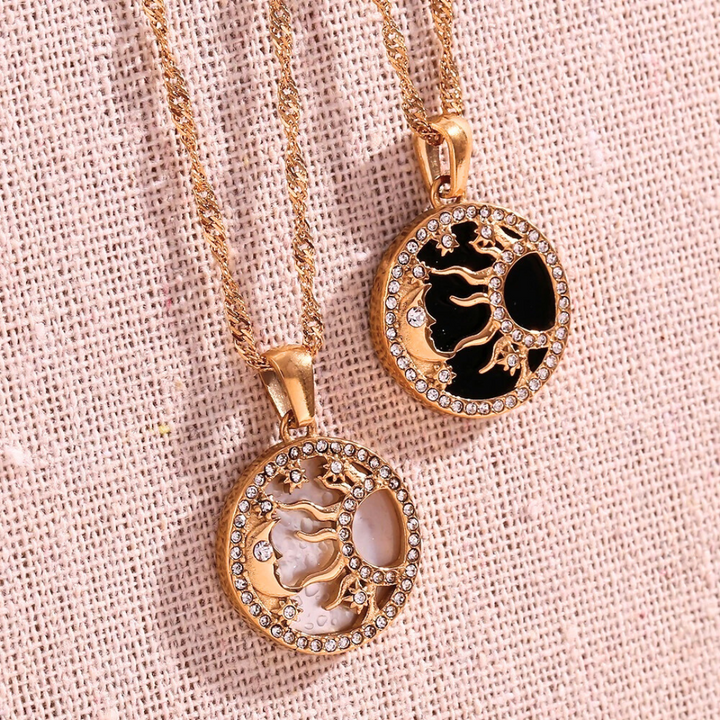 Valantomode | Plated Celestial Sun and Moon Necklace with Simulants for Women