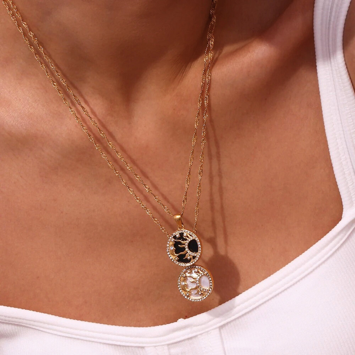 Valantomode | Plated Celestial Sun and Moon Necklace with Simulants for Women