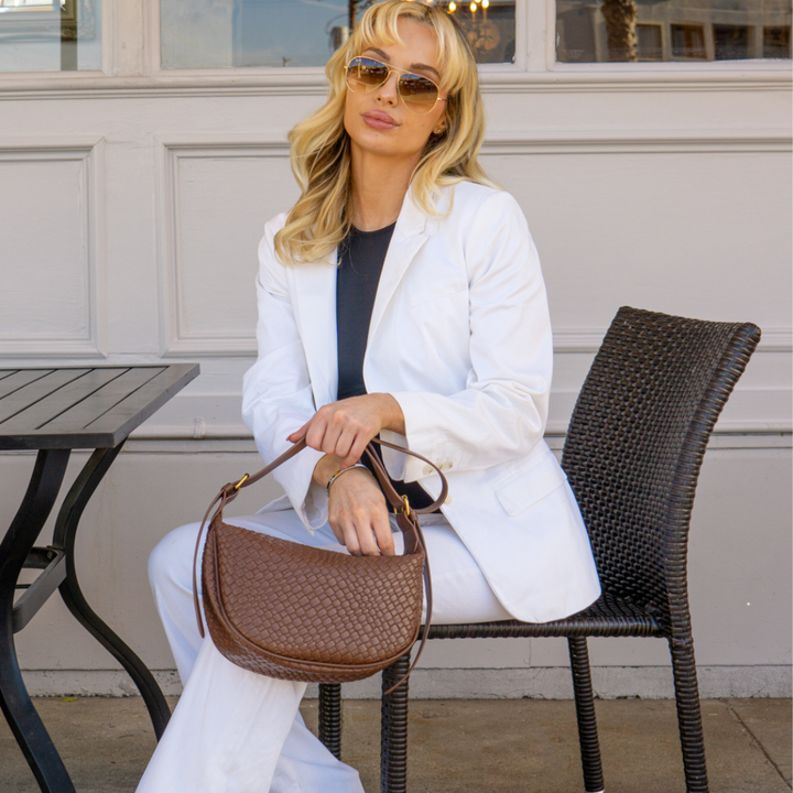 Valantomode | The Tesla Interlace Garrison – Women's Premium Braided Vegan Leather Half-Moon Handbag