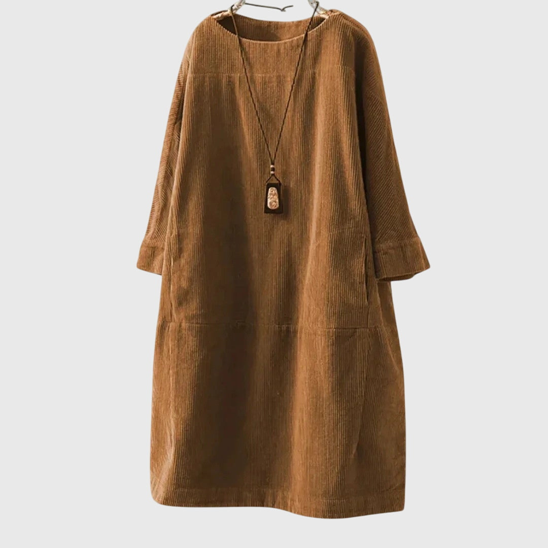 Valantomode | Chic Corduroy Midi Dress for Effortless Everyday Style