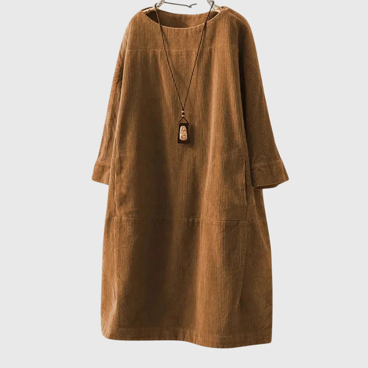 Valantomode | Chic Corduroy Midi Dress for Effortless Everyday Style