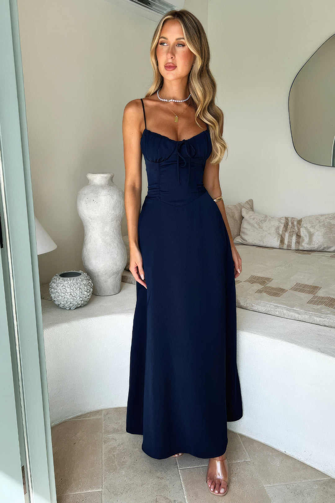 Valantomode | Sweetheart Maxi Dress with Bow Accent for Elegant Style