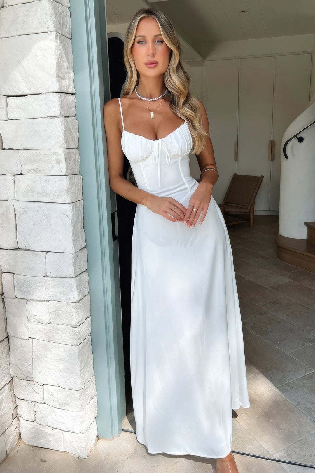 Valantomode | Sweetheart Maxi Dress with Bow Accent for Elegant Style