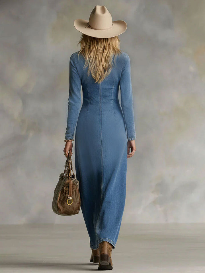 Valantomode | Stylish V-neck Maxi Dress with Side Split and Long Sleeves