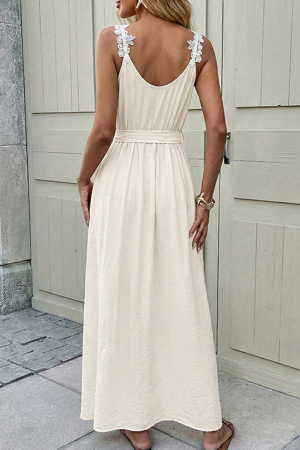 Valantomode | Chic Solid Color Tie Waist Dress with Side Slits
