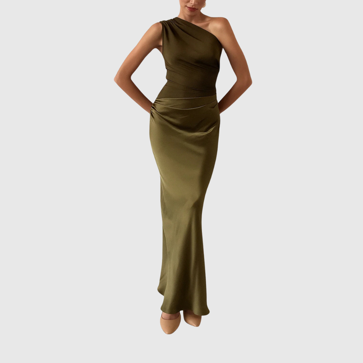 Valantomode | Stunning Asymmetric Satin Gown for Evening Events