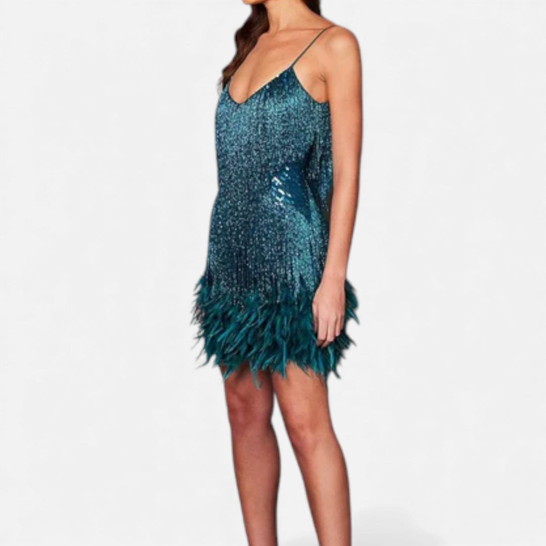 Valantomode | Women’s Elegant Feather Cocktail Dress