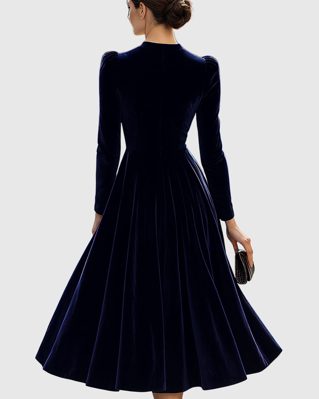 Valantomode | Chic Navy Blue Midi Dress with Long Sleeves for Women