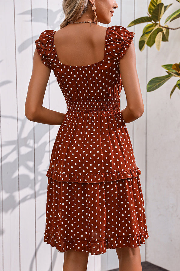 Valantomode | Chic Dotted Mini Dress with Smocked Waist Design