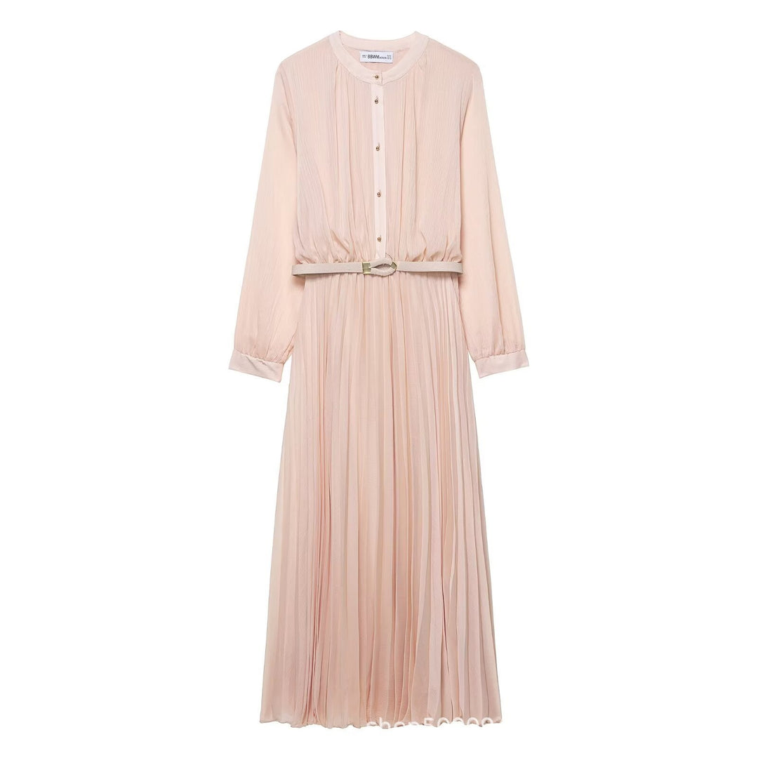 Valantomode | Elegant Lantern Sleeve Chiffon Maxi Dress with Belt