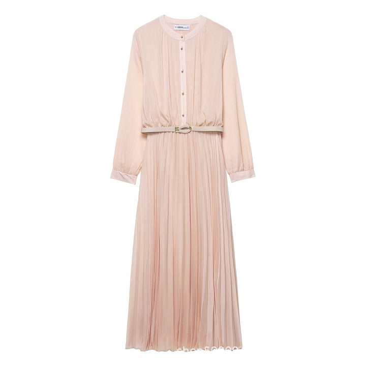 Valantomode | Elegant Lantern Sleeve Chiffon Maxi Dress with Belt
