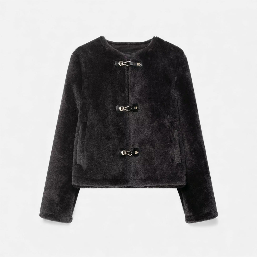 Valantomode | Women’s Faux Fur Jacket - Vintage Toggle Button Shearling-Style Coat