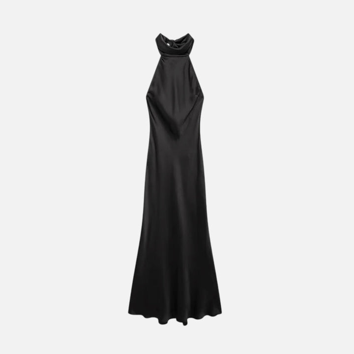Valantomode | Women’s Satin Halter Dress with Open Back