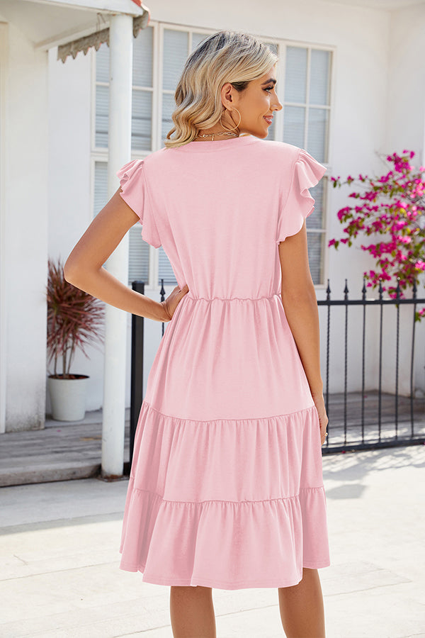 Valantomode | Cute Casual Dress with Ruffle Hem in Solid Colors