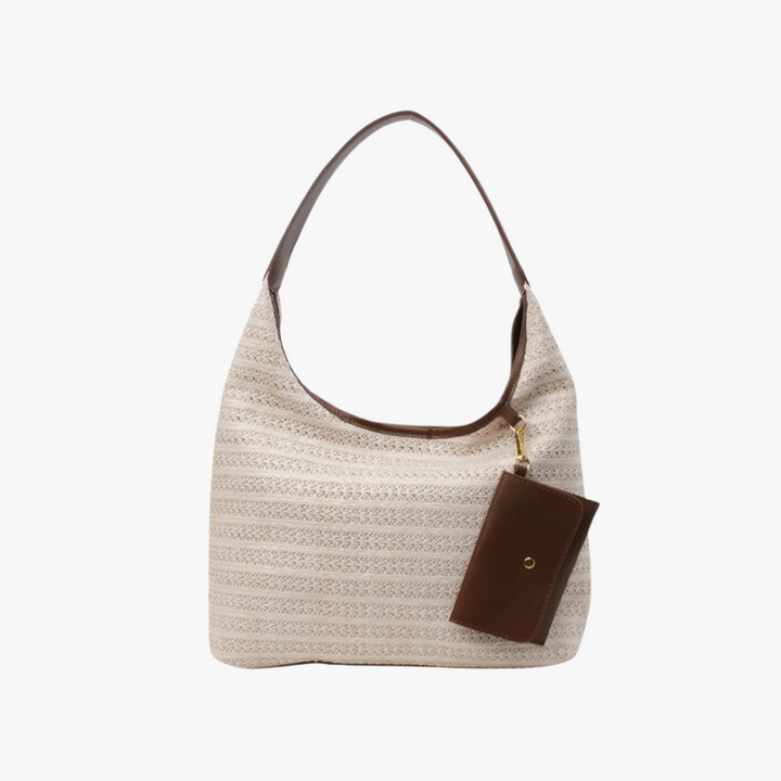 Valantomode | Solstice Kinetic Hobo – Premium Woven Straw Shoulder Bag with Vegan Leather Trim & Detachable Wallet
