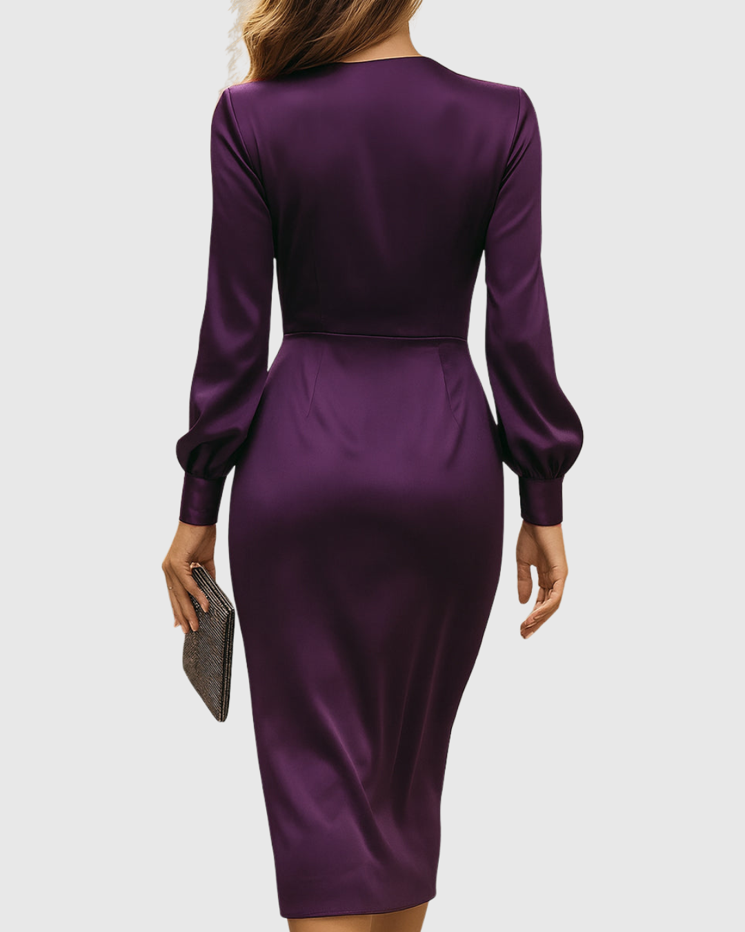 Valantomode | Beautiful Deep Plum Satin Midi Dress for Night Out
