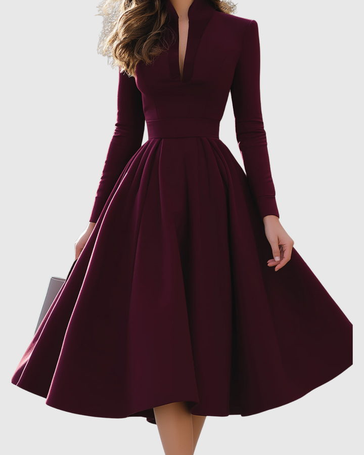 Valantomode | Chic V-Neck Midi Dress for Effortless Style