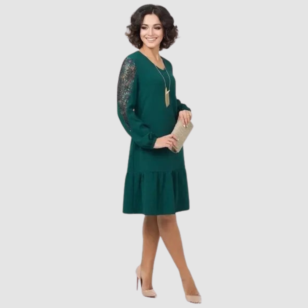 Valantomode | Stunning Midi Dress with Elegant Lace Sleeves for Events
