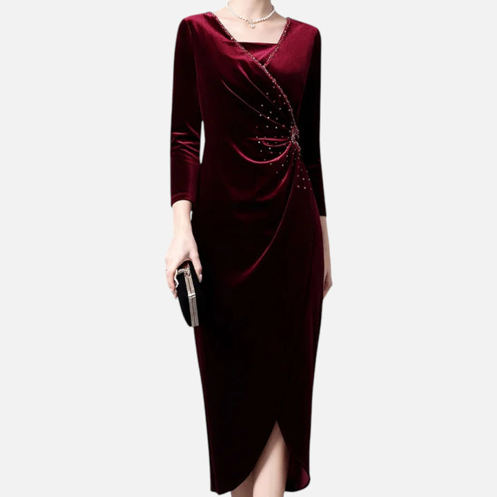 Valantomode | Women’s Draped Velvet Wrap Dress