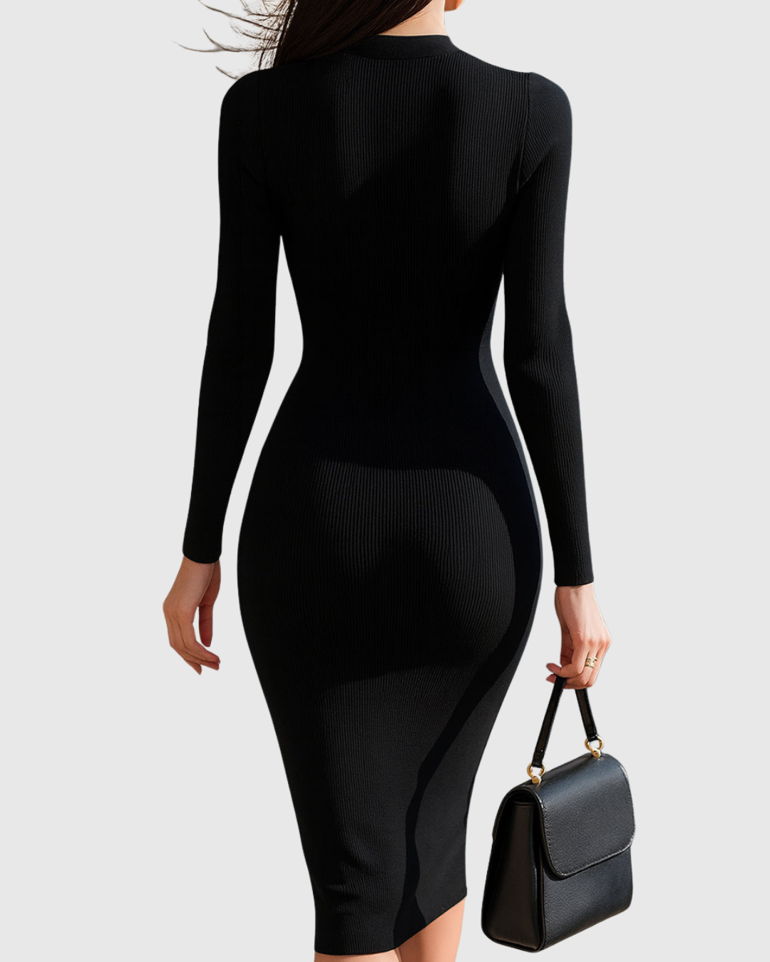 Valantomode | Chic Zip-Front Ribbed Knit Midi Dress for Everyday Wear
