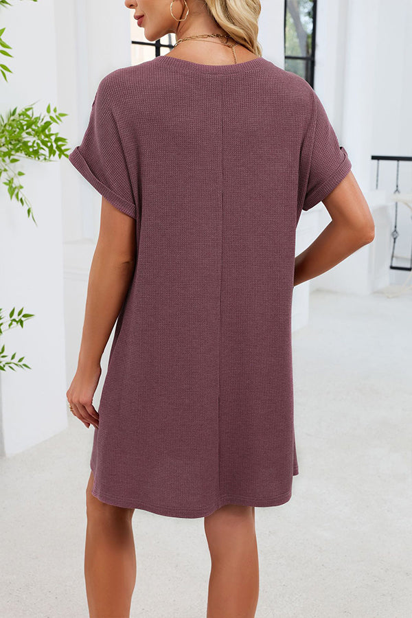 Valantomode | Chic Knit Round Neck Mini Dress for Effortless Style