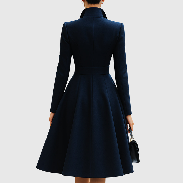 Valantomode | Stylish Navy Tailored Coat Dress for Women’s Events