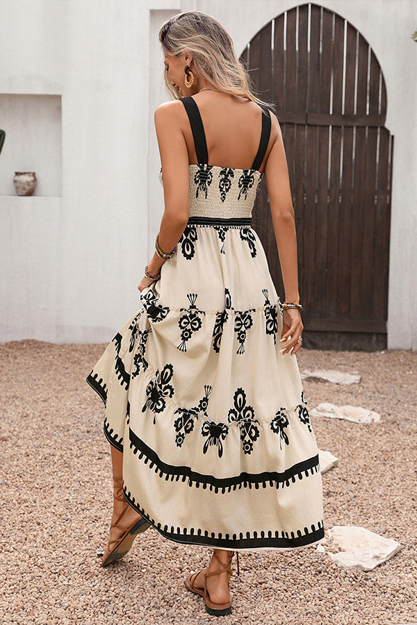 Valantomode | Chic Floral Print Smocked Maxi Dress for Effortless Style