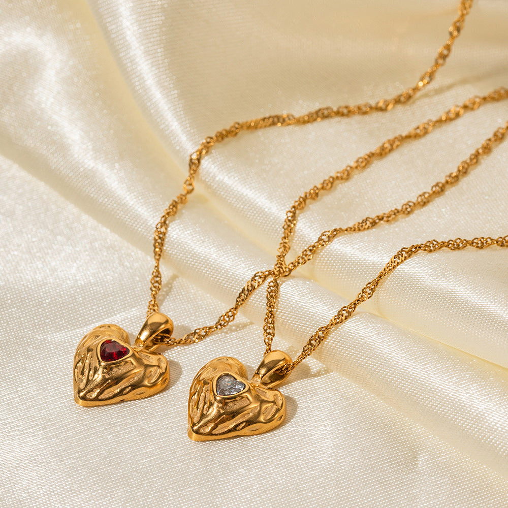 Valantomode | Plated Molten Heart Pendant Necklace with CZ Stone for Women