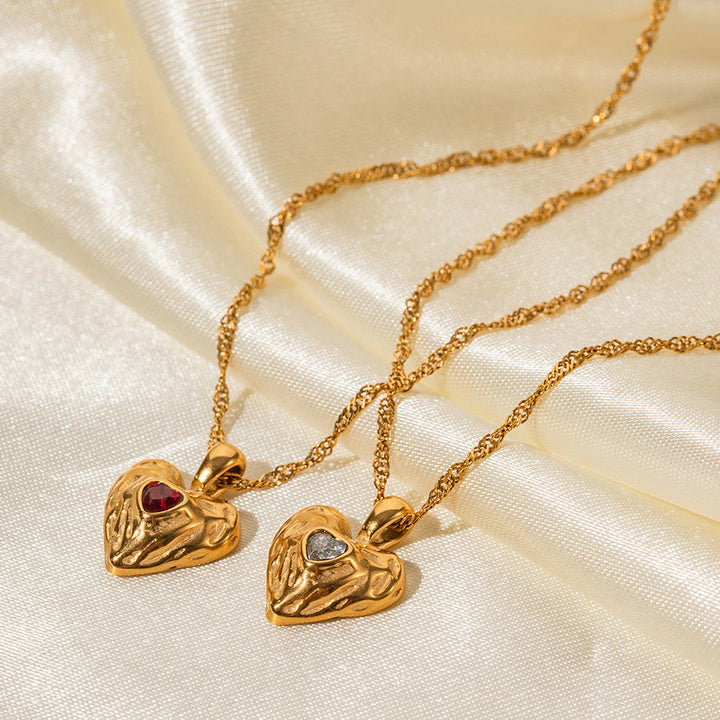Valantomode | Plated Molten Heart Pendant Necklace with CZ Stone for Women