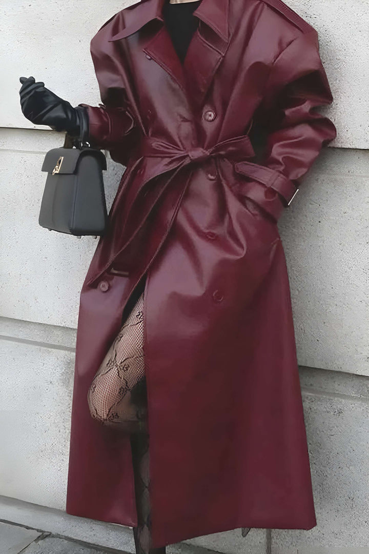 Valantomode | Chic Faux Leather Women's Trench Coat