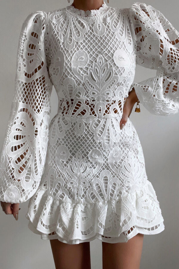 Valantomode | Lace Puff Sleeve Mini Dress for Effortless Elegance
