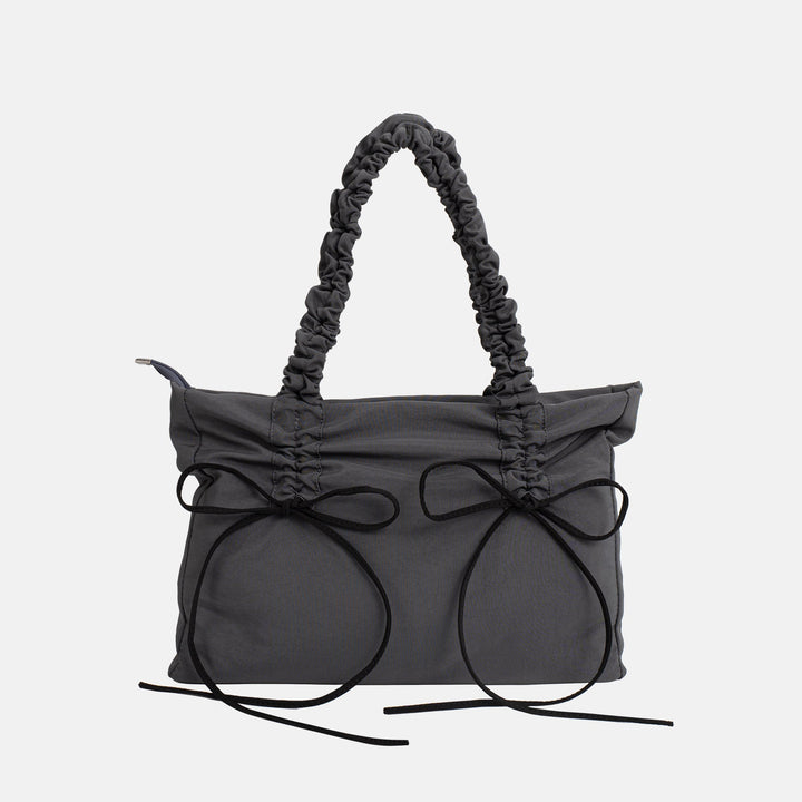 Valantomode | Luna Ribbon Kinetic Tote – Lightweight Adjustable Nylon Shoulder Bag with Ribbon Detail