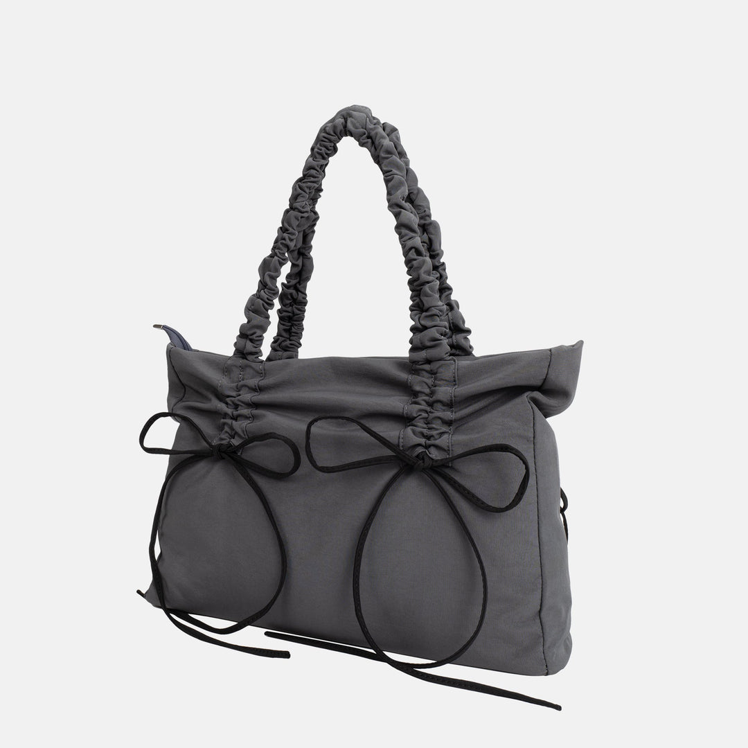 Valantomode | Luna Ribbon Kinetic Tote – Lightweight Adjustable Nylon Shoulder Bag with Ribbon Detail