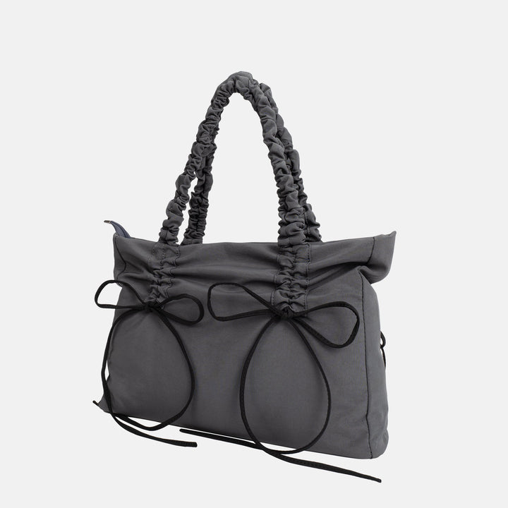 Valantomode | Luna Ribbon Kinetic Tote – Lightweight Adjustable Nylon Shoulder Bag with Ribbon Detail