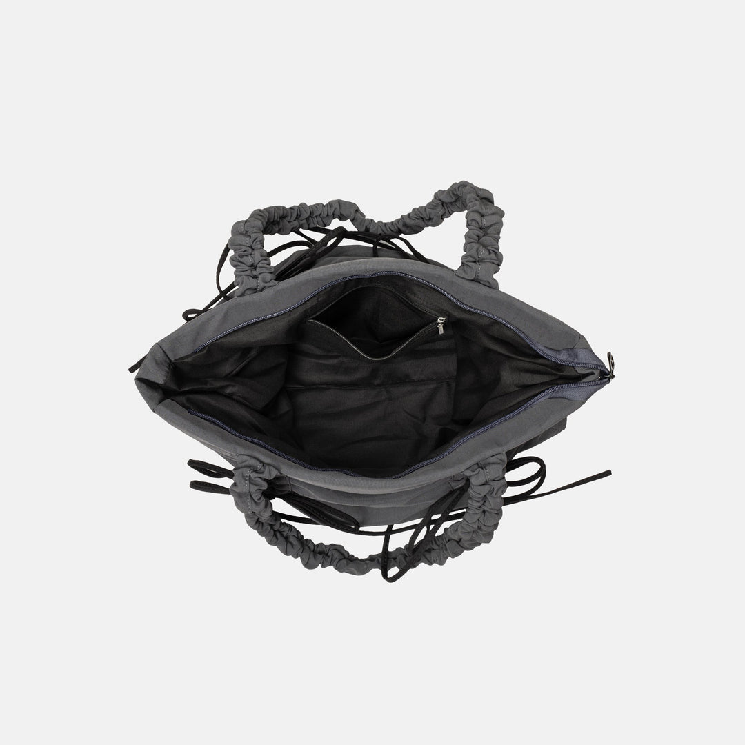 Valantomode | Luna Ribbon Kinetic Tote – Lightweight Adjustable Nylon Shoulder Bag with Ribbon Detail