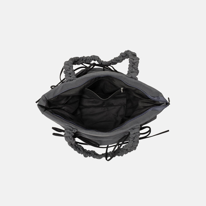 Valantomode | Luna Ribbon Kinetic Tote – Lightweight Adjustable Nylon Shoulder Bag with Ribbon Detail