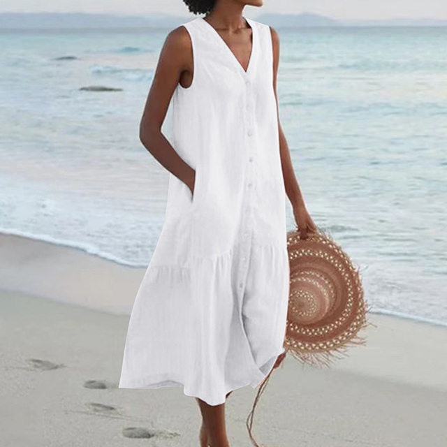 Valantomode | Mina Linen Look Summer Maxi Dress for Effortless Style